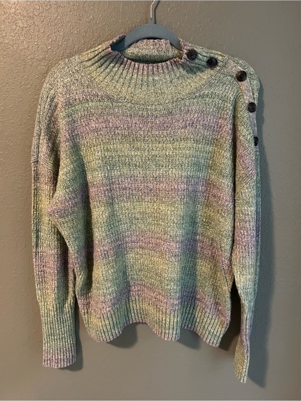 Talbots multicolored  knit sweater with buttons on the shoulder, size XL